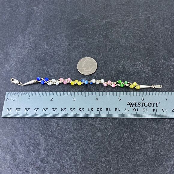 Braided Multi color Cat's Eye Bracelet | Sterling Liquid Silver 925 | 6.75" - Picture 5 of 5